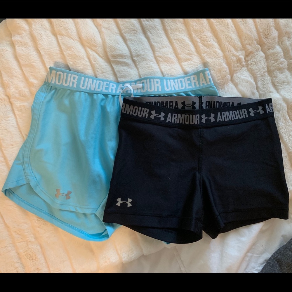 Under armour blue shorts with under armour spandex